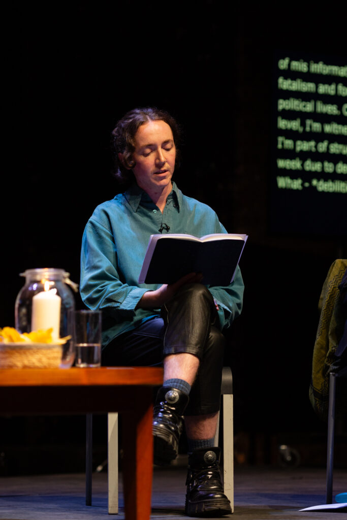 River performs a reading from a book
