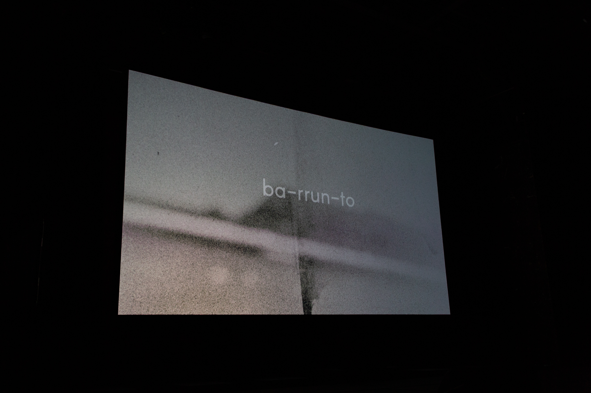 Film still with text the reads ba-rrun-to from the film BARRUNTO by Emilia Beatriz