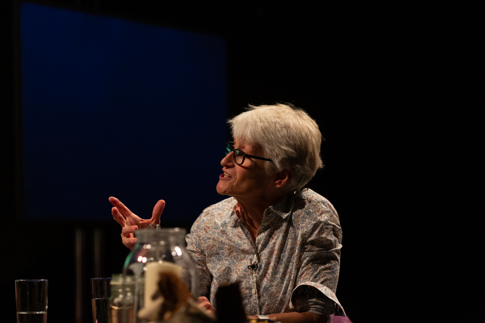 Elizabeth A. Povinelli talks expressively gesturing with their hands