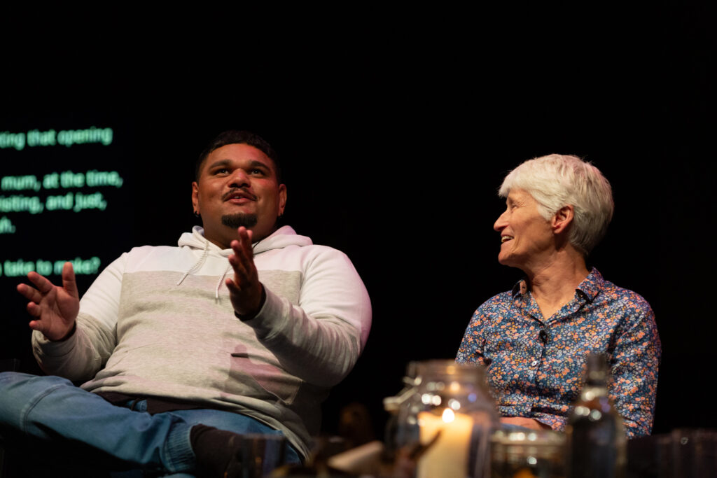 Kieran Sing and Elizabeth A Povinelli are sat on stage in discussion