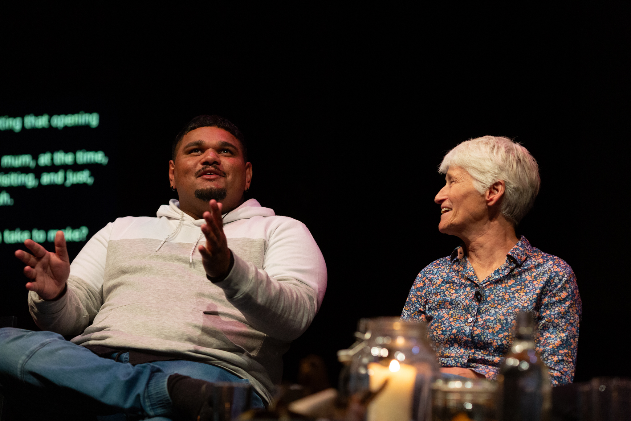 Kieran Sing and Elizabeth A Povinelli are sat on stage in discussion