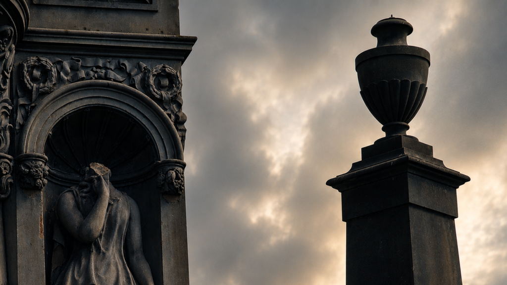 Photo of the necropolis in Glasgow on a cloudy day.
