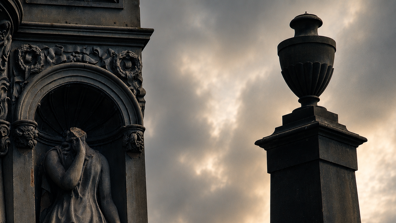 Photo of the necropolis in Glasgow on a cloudy day.