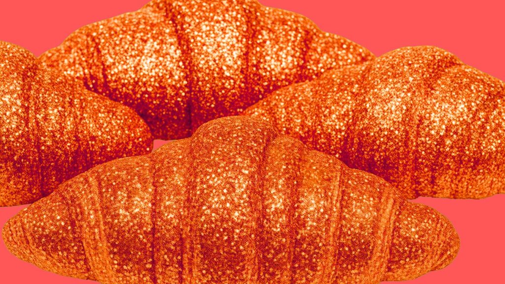 Glittery croissants nestled together.